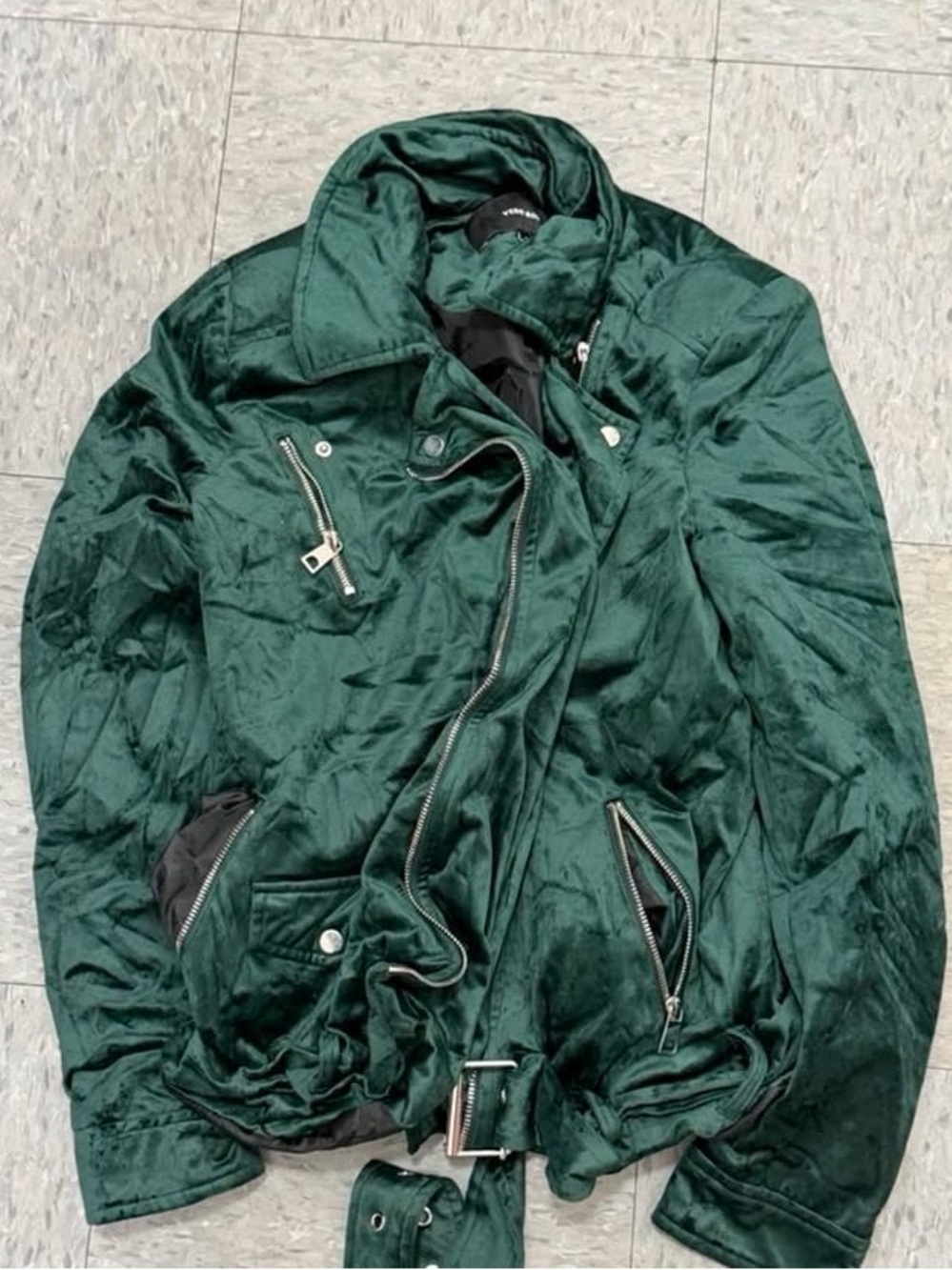 Vero Moda Emerald Green Satin Moto Bomber Jacket Small